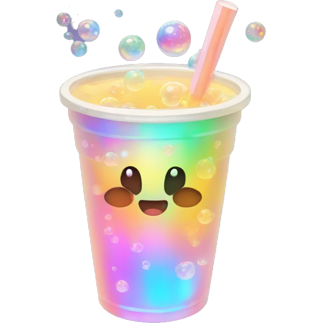 holographic boba cup with iridescent bubbles. emoji