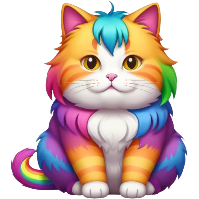 Fat cat with rainbow hair emoji