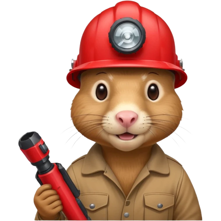 a mole rat with drill, red helmet, headlamp emoji
