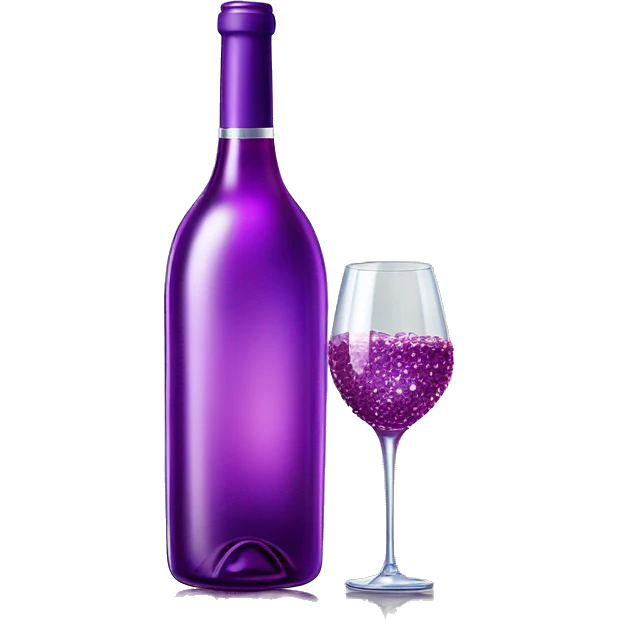 Realistic sparkling diamond glam bottle of Purple Wine and matching long stem wine glass. emoji