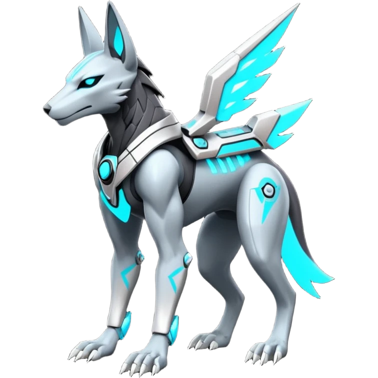 cyberpunk intricate neon glowing grey white futuristic cyborg-Anubis-Zeraora-Zoroark-fusion (full body) emoji