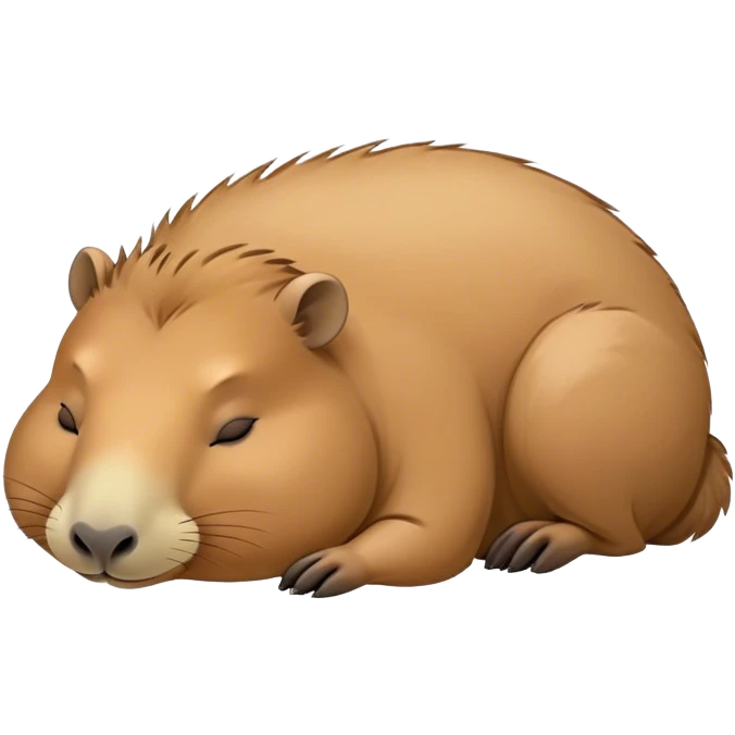 Meme-Worthy Cute Sleeping Capybara Portrait Emoji, Head resting peacefully with a contented smile, showcasing luxuriously soft, fluffy fur and a characteristic capybara head with a broad snout and small, gentle ears, with eyes gently closed in serene slumber, Simplified yet hilariously adorable features, highly detailed, glowing with a soft, drowsy natural light, high shine, relaxed and utterly lovable, stylized with an air of playful laziness, bright and heartwarming, soft glowing outline, capturing the essence of a sleeping capybara that feels destined to become the next viral sensation of adorable rest! emoji