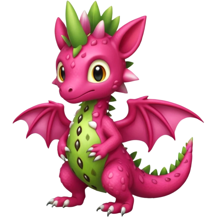 Dragonfruit-Strawberry-Kiwi-themed "Dutch Angel Dragon"-"Vernid"-"Trico"-furry-Fakémon-hybrid-creature (full body) emoji