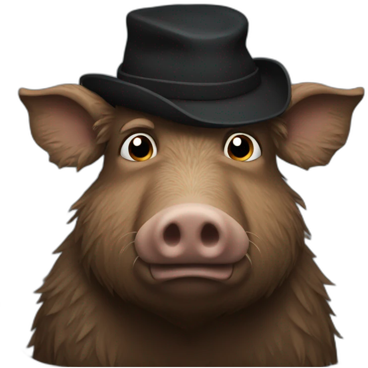 Really sad brown boar in a black winter hat emoji