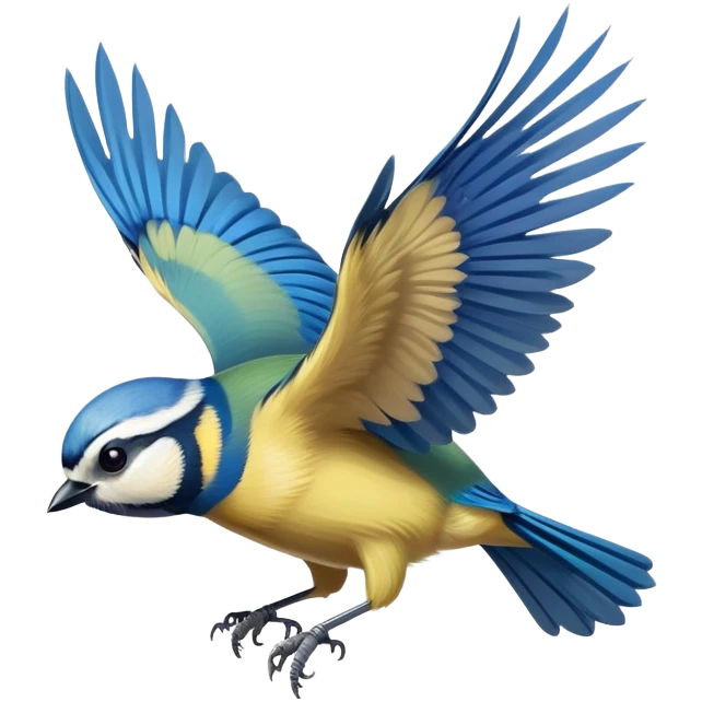 Eurasian blue tit bird flying with wings spread emoji