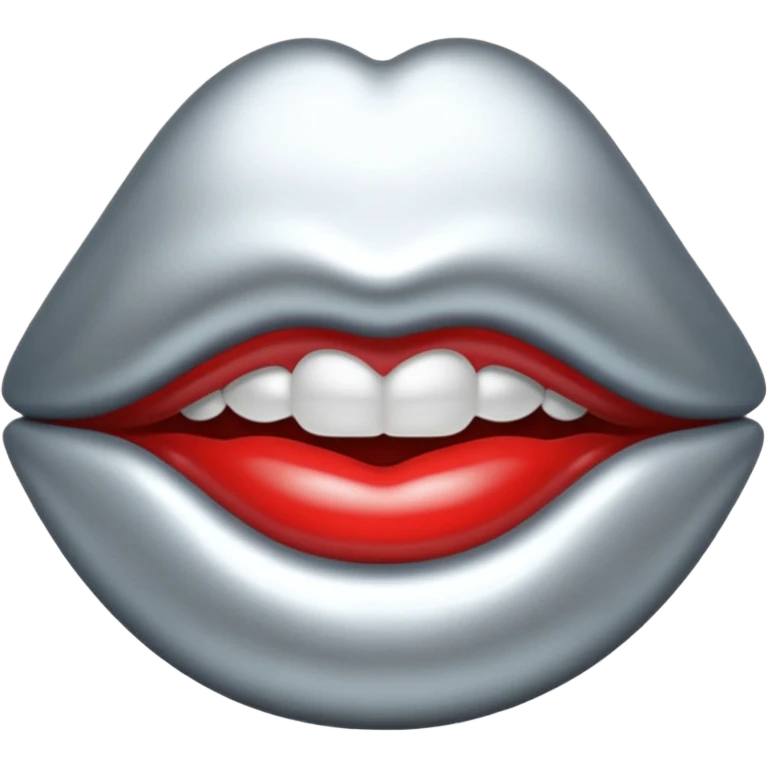 Chrome silver lips emoji, glossy metallic texture, iOS emoji style, smooth reflections, bold but minimal design, centered emoji