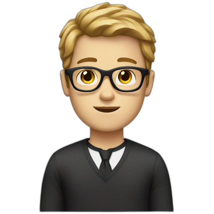 white boy with rectangular black glasses and light brown hair emoji