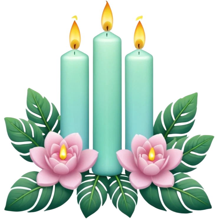 Aesthetic scenic romantic pastels beautiful gorgeous holy divine spiritual pretty elegant sparkly shiny scene of Candles, flowers, plants leaves, scenic aesthetic scenery emoji