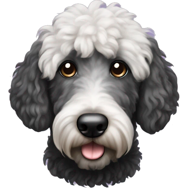 Black golden doodle with a white mouth and dark eyes  emoji