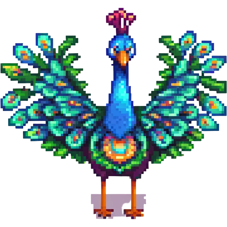 vibrant and blocky peacock pixel art emoji