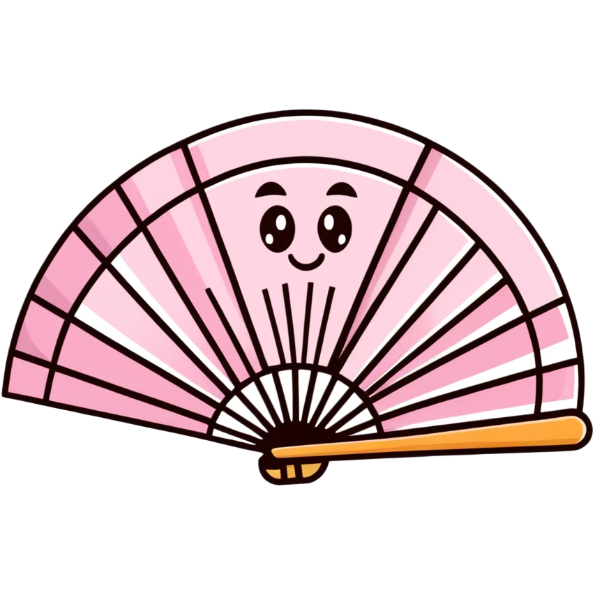 Folding paper fan with a kawaii face emoji