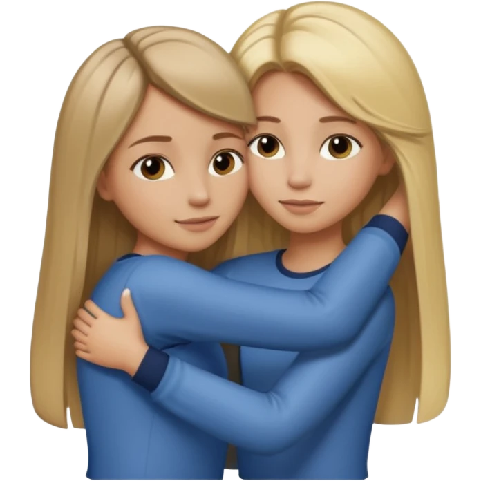 dark blonde girl with highlights and blowout hugging blonde girl with straight hair emoji