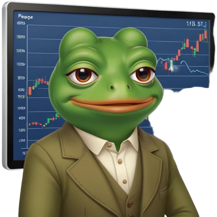 Pepe the Frog as a trader, with charts on the screen emoji