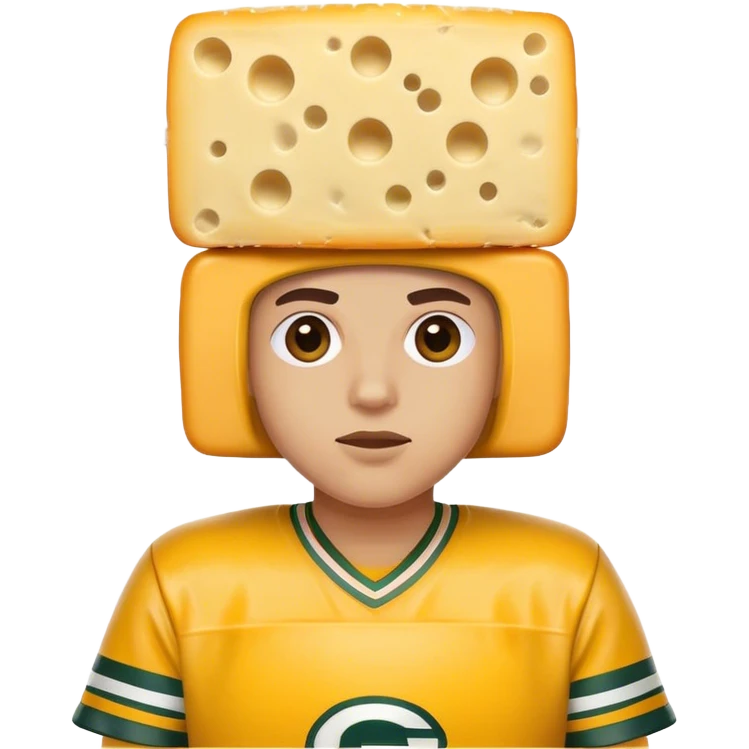 Packers fan with a block of cheese on his head emoji