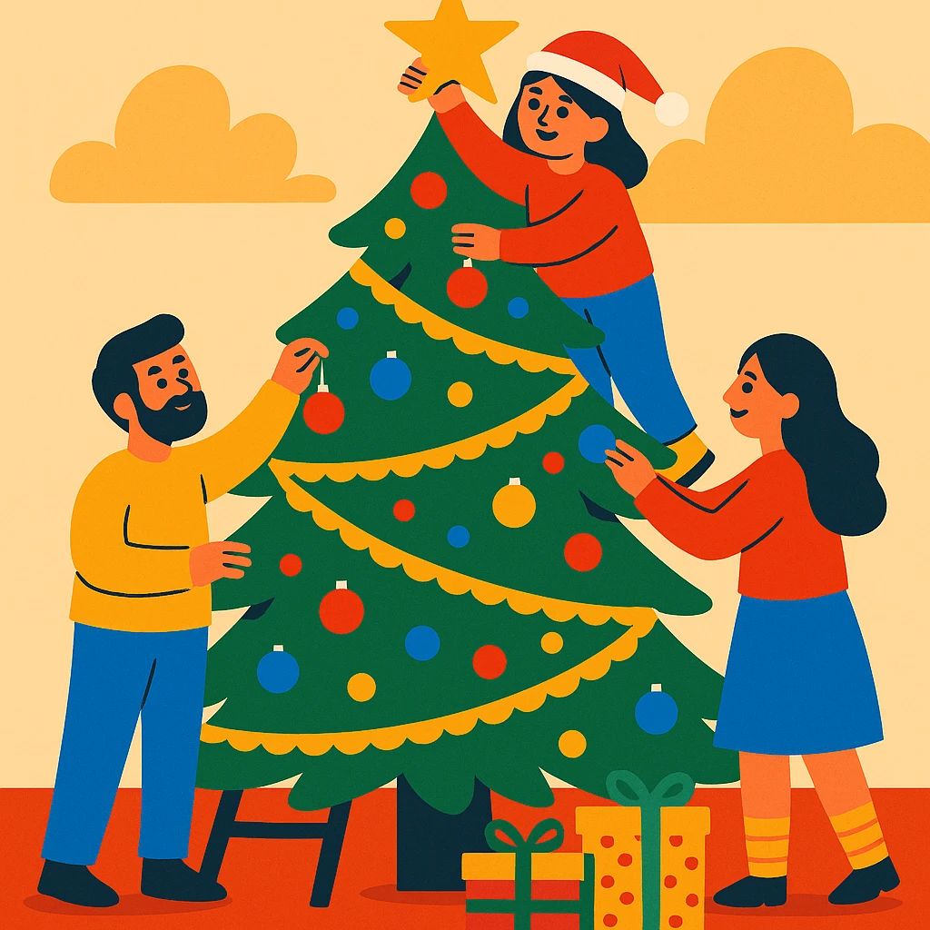 people decorating a Christmas tree emoji