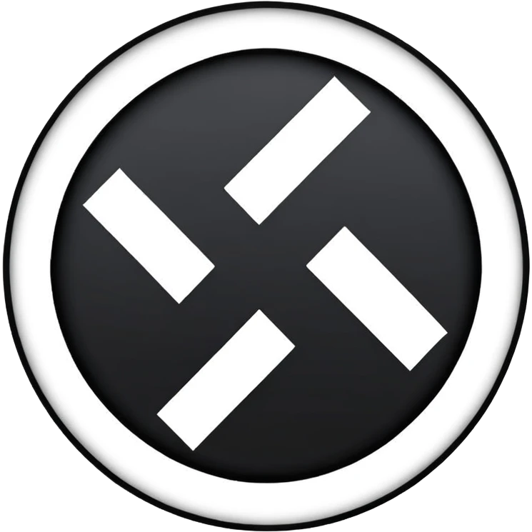 The image is a red background with a white circle in the center. Inside the circle, there is a black Nazi symbol, which appears to be a swastika. The symbol is in the shape of a circle with a diagonal line running through it, creating a zigzag pattern. The overall design is simple and minimalistic. emoji