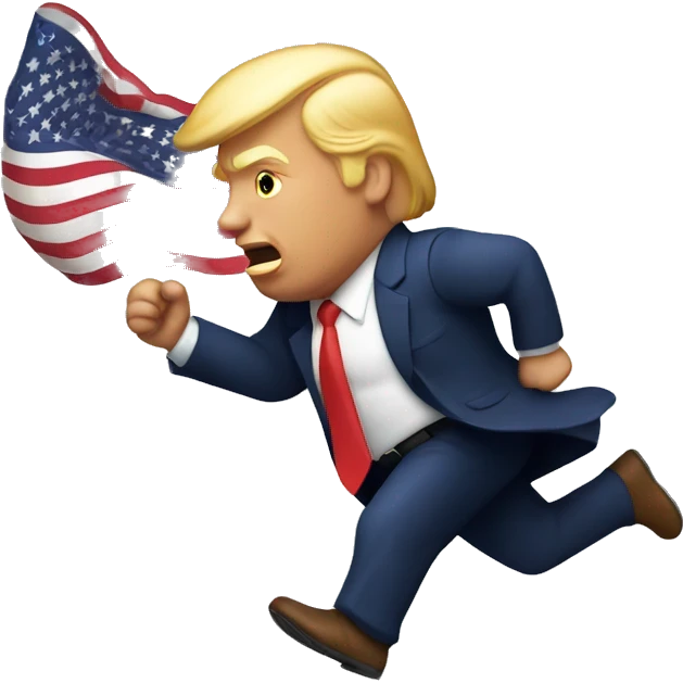 Donald trump running around with an American flag emoji