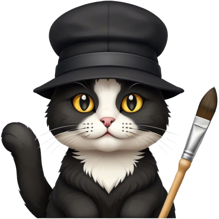 A cat artist in a hat with a brush. emoji