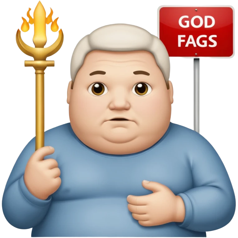 fat guy holding sign that says “god hate fags” emoji