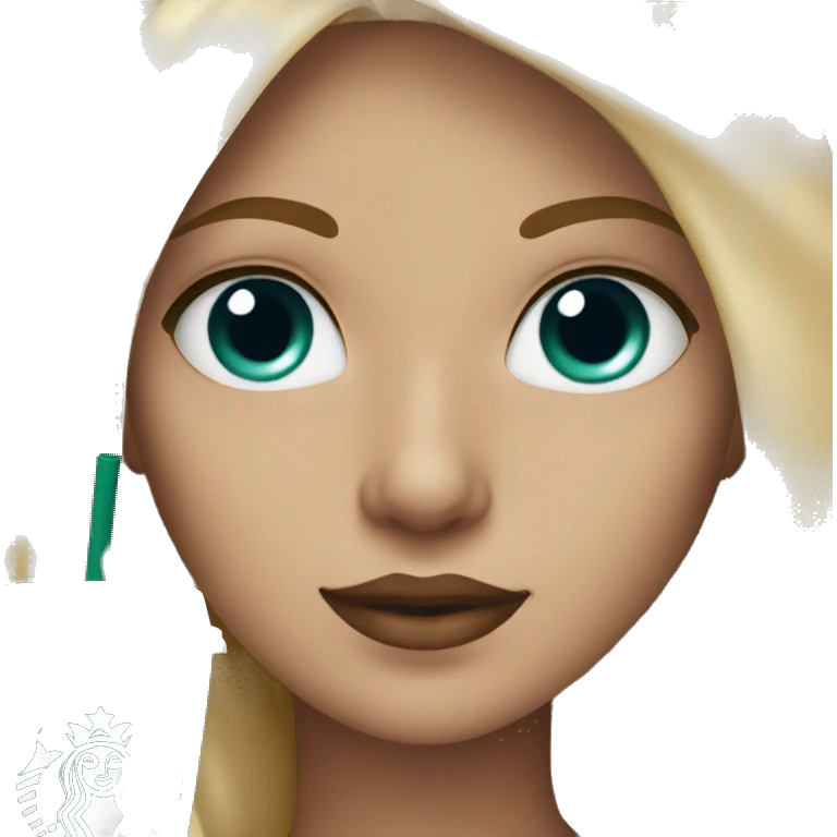 blonde girl blue eyes with Starbucks cup drink emoji