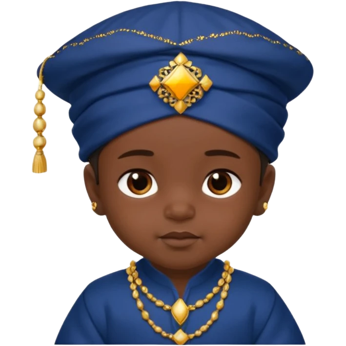  baby boy dressed in a dark blue ghalibiya with delicate decorations with a Red Moracain hat  emoji