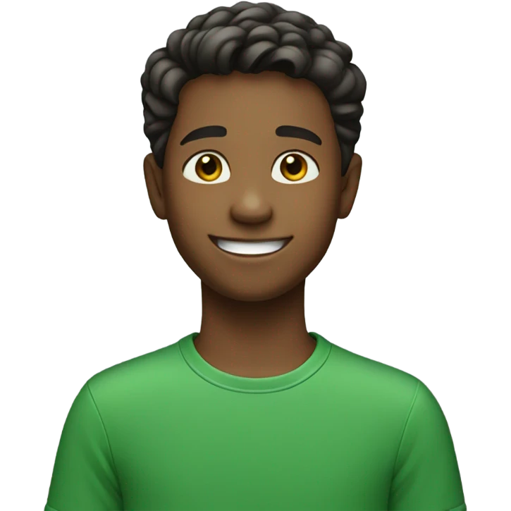 smiling boy with green shirt behind brgs high school emoji