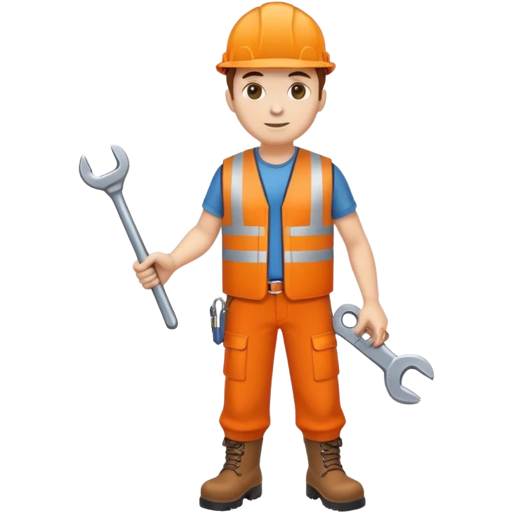 RAILWAY ENGINEER ORANGE VEST, TROUSERS, BOOTS, WITH SPANNER emoji