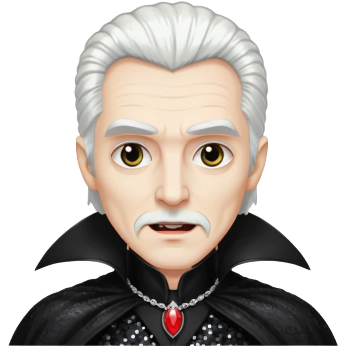 Dracula with white hair, black sequin outfit emoji
