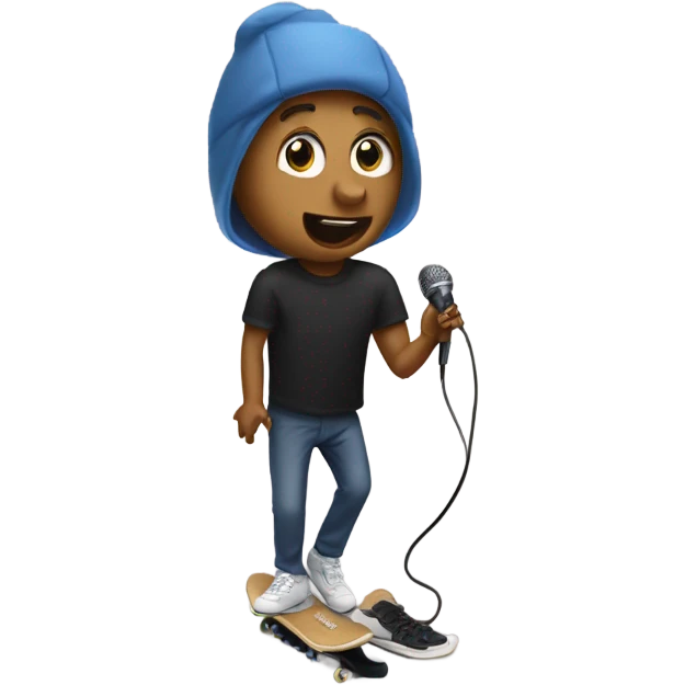 My brother Karl singing into a microphone that looks like a skate emoji