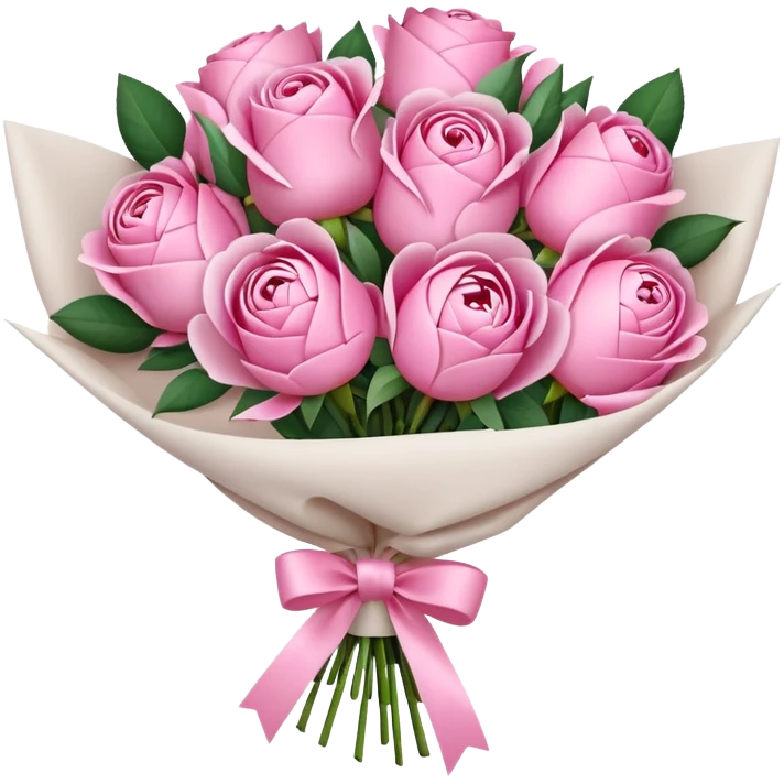 Bouquet of pink flower like rose and peony wrapped in white paper emoji