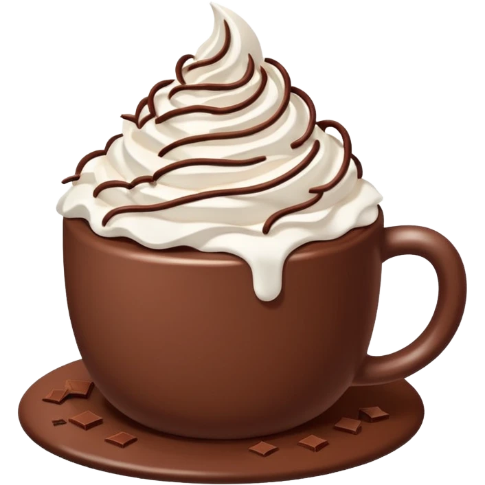 “hot chocolate emoji, whipped cream on top, chocolate shavings, cute, minimal, white background” emoji