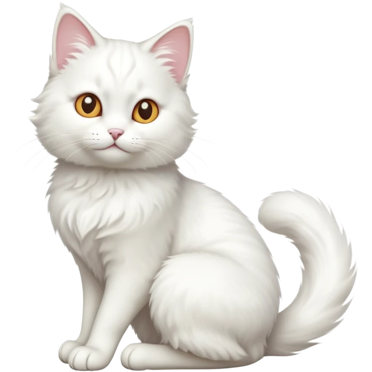 cinematic-[white cat]-realistic-full-body-sitting-emoji,-tail-curled-playfully-around-its-paws,-head-tilted-dramatically,-fluffy-[white]-fur,-simplified-yet-realistic-focused-features,-highly-detailed,-glowing-with-an-almost-sarcastic-glow emoji