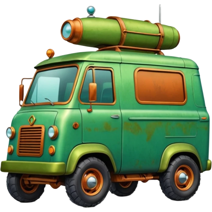  Actively-leaning antique tall truck robotic twenty passenger comfort Mars alien rover Scooby Doo Mystery Machine  emoji