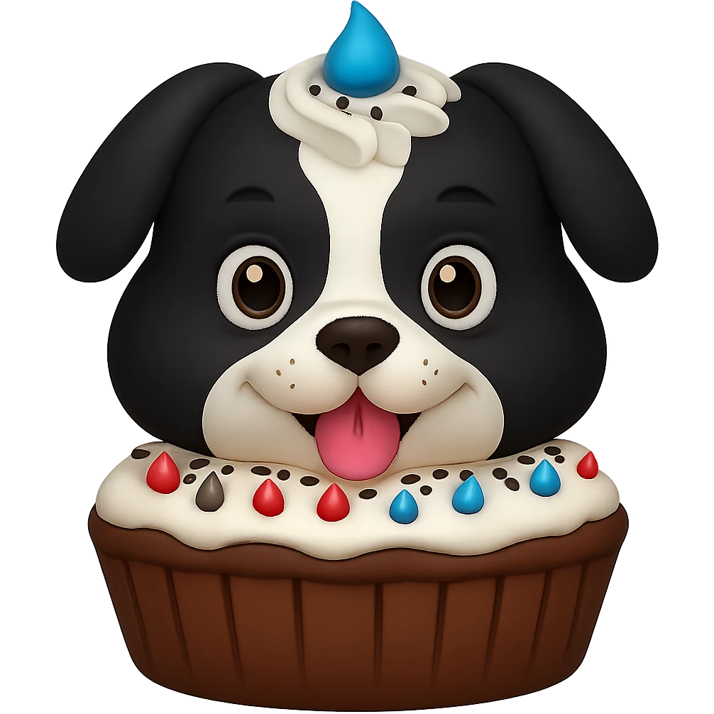 Change the dog's fur color to black and white while preserving the emoji style look. Remove the background. emoji