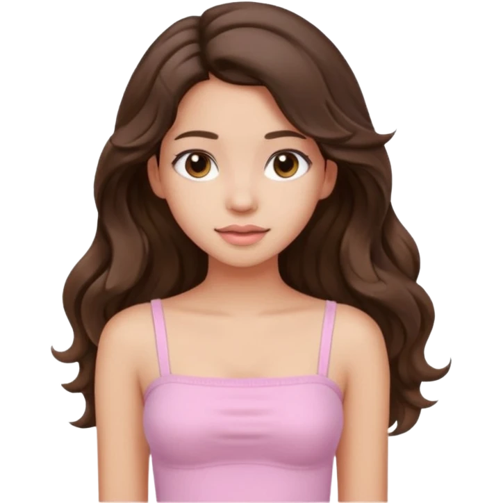 aesthetic brunette girl in light pink tube top shirt with long wavy hair emoji