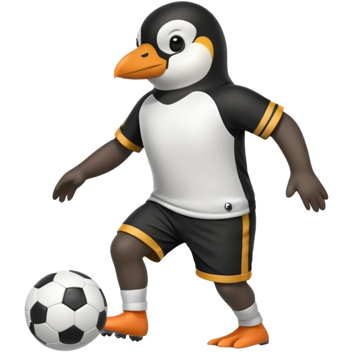 a penguin playing football with jersey and shorts  emoji