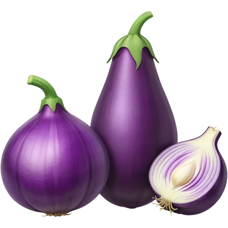 Eggplant beside onion and garlic emoji