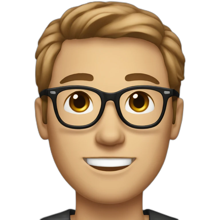 male caucausian designer with long brown hair and black rimmed glasses clean shaven emoji
