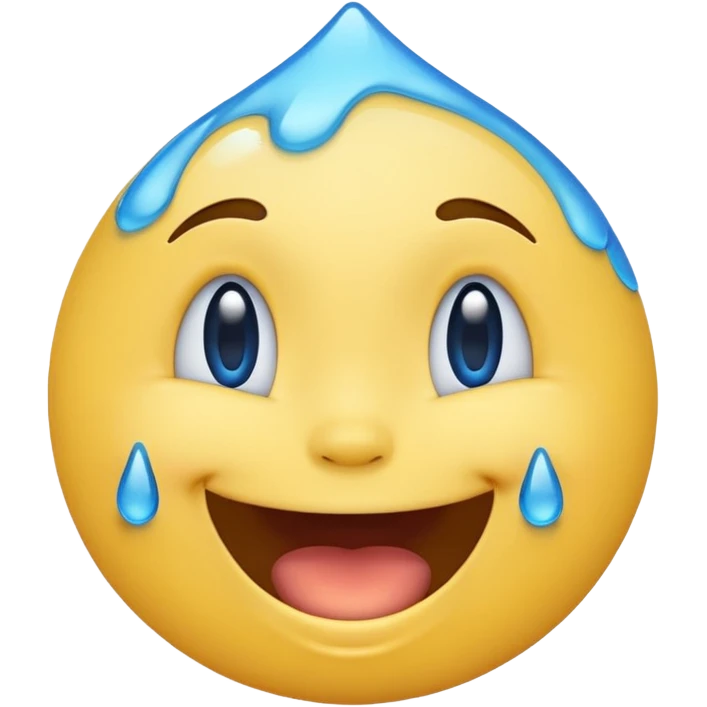 Emoji, yellow round laughing face, blue tears of joy on it  emoji