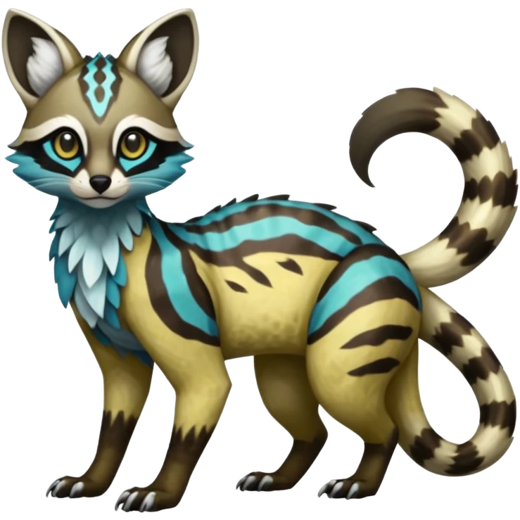 Rare realistic shiny exotic cute epic pretty beautiful handsome gorgeous aesthetic colorful vibrant Vernid-Protogen-Primagen-Wickerbeast-Genet-Trico-species-Fakemon-hybrid-creature by LiLaiRa, beautiful intricate markings, full body emoji