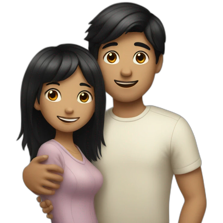 Short black hair girl hugs tall black hair boy emoji