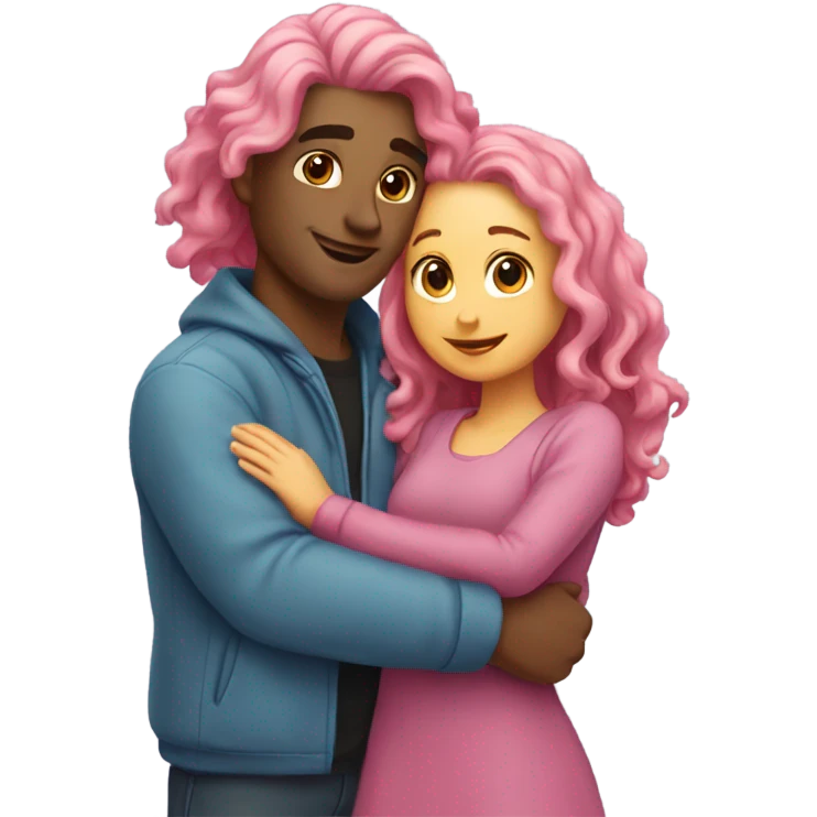 make a guy and a girl, they're hugging, the girl has pink long wavy hair. emoji
