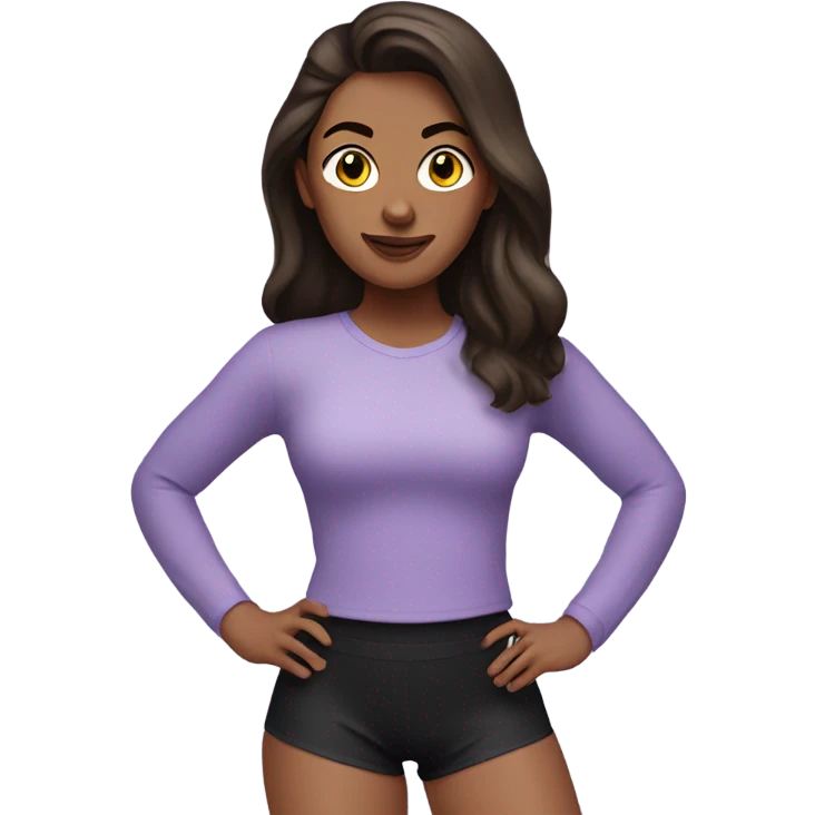 Brunette lady in lilac long sleeve shirt and black gym shorts emoji