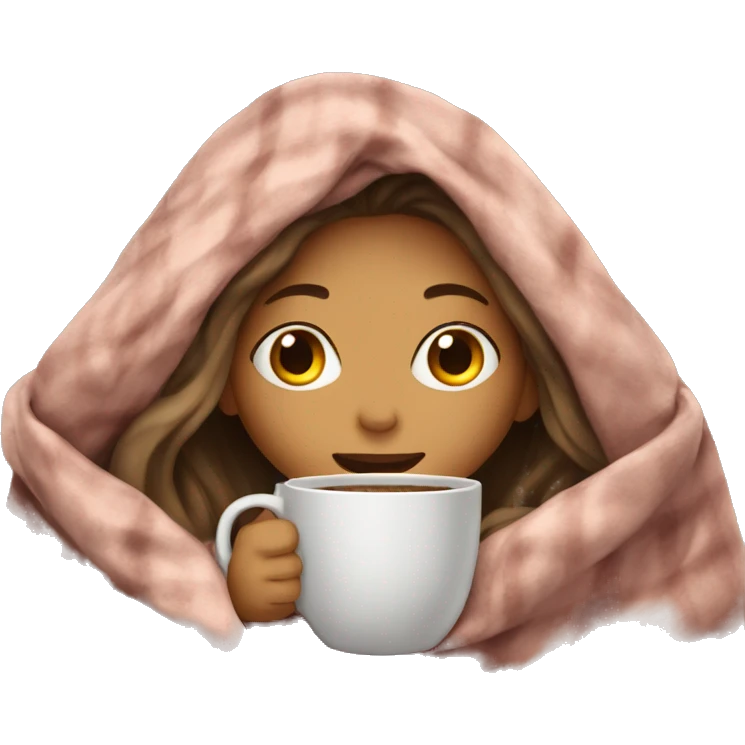 girl inside a blanket sipping coffee eyes closed emoji