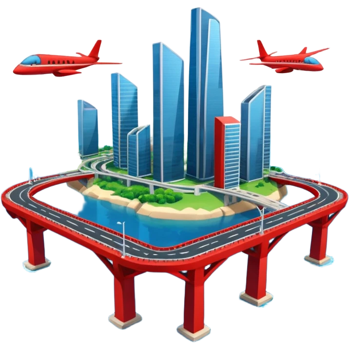 advanced modern island with advanced infrastructure with a red bridge  emoji