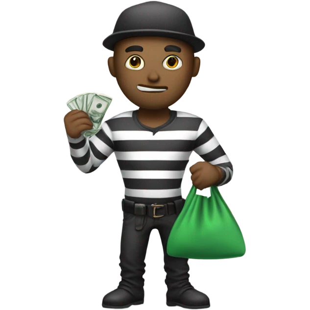 Robber with strips on his shirt and a bag of money emoji