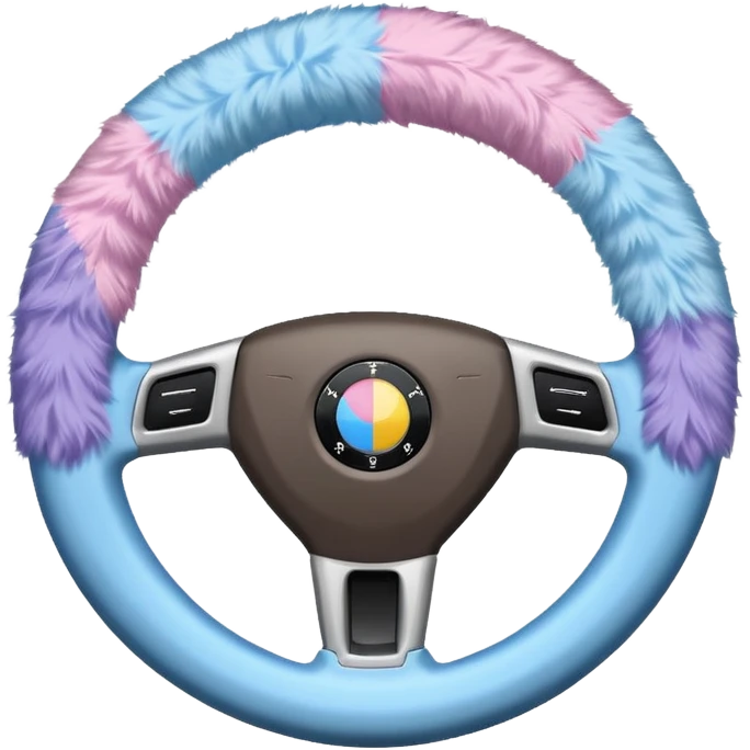 steering wheel with transgender pride flag colors, fluffy emoji