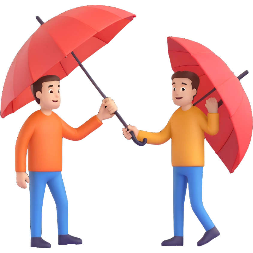 a man and another person about to shake a closed umbrella instead of hands, lighthearted emoji