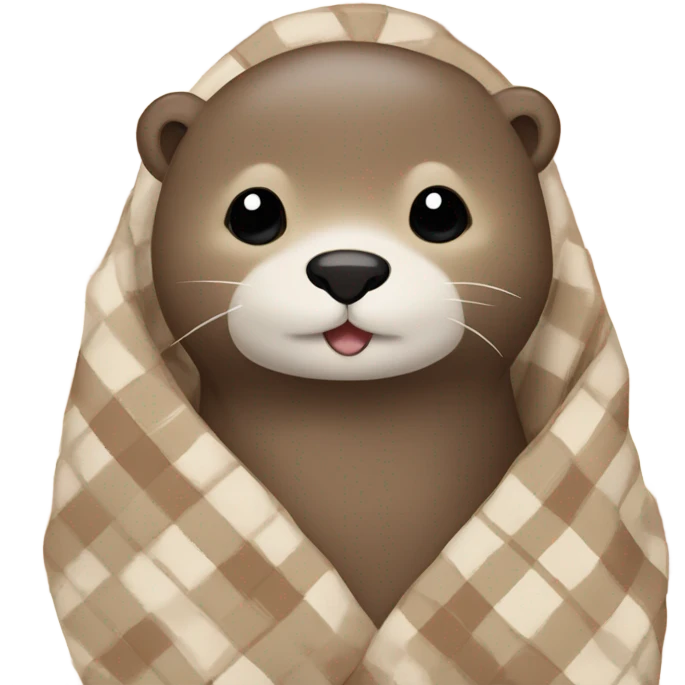 Cute otter with cozy beige and cream plaid blanket around it emoji