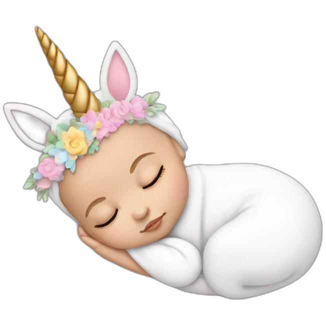 Sleeping white Newborn with unicorn headband emoji